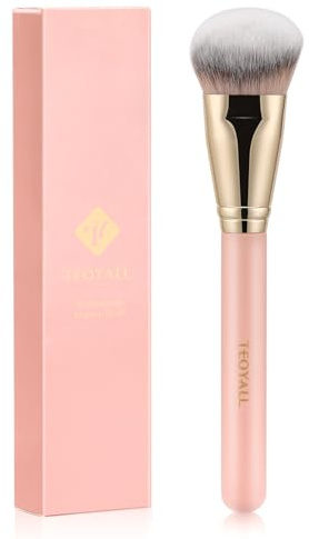 TEOYALL Flat Angled Foundation Brush, Large Dense Synthetic Bristles Kabuki Brush for Base Makeup with Liquid Cream Powder