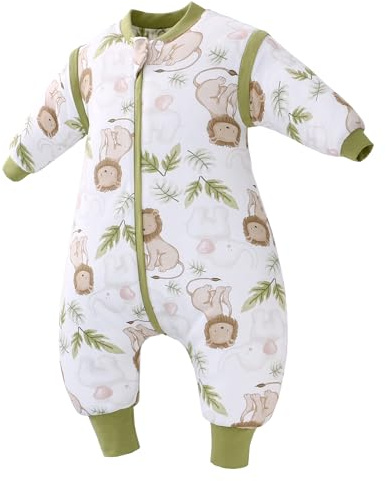 LAT Baby Sleeping Bag with Feet 2.5 TOG Winter Warm Toddler Sleeping Bag with Legs Long Sleeves Removable Baby Sleep Sack 100% Cotton Wearable Blanket for Girls Boys (Lion, M (12-24 Months))
