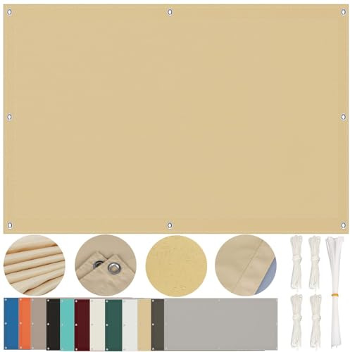 Sonnensegel Wasserdicht mit Ösen 0.8x1.2M Multi Farbe und Größe Sonnensegel Balkon Rechteckig UV Schutz Sonnenschutz für Balkon Terrasse Garten, Schwer, Sand Beige 0.8x1.2M