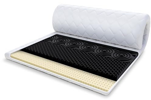 FDM Matratzentopper Nero Latex Matratze Topper 100x200 cm Härtegrad H3 Höhe ca. 7 cm profilierter HR-Schaum Latex Allergiker Geeignet Öko-Tex