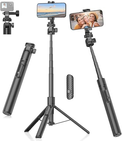 Gahenwo 155cm Palo Selfie,Monopie/Tripode para Movil para Cámara de Acción, Todo-En-Uno Trípode Teléfono con Mando a Distanciacon,Trípode de Viaje Compacto Portátil Compatible con iPhone/Android