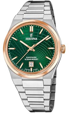 Festina Swiss Made Herrenuhr Analog aus Edelstahl 316l Silberfarben | Quarzwerk, Kalender, Robustes Saphirglas, Wasserdicht 10 ATM F20065/3 Rive Collection