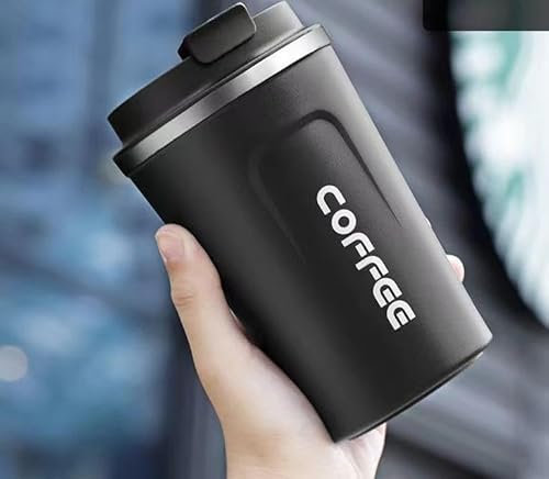 Taza isotérmica – Taza isotérmica – Taza térmica de café – Termo Café – Tazas con tapa – Ideal para uso en movimiento – Ecológico – Negro – con una capacidad de 380 ml