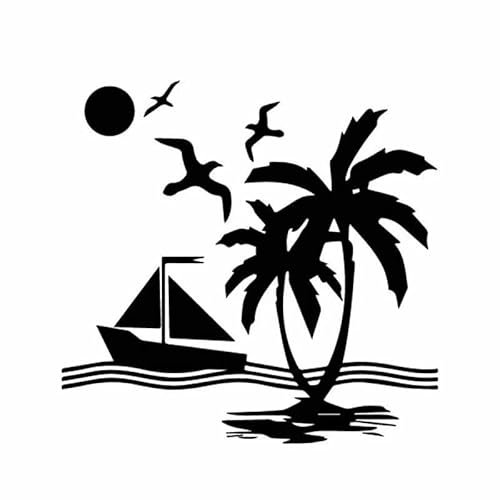 JIFENLI Autoaufkleber 15,5 cm * 14,9 cm Sonne Welle Schiff schöne Landschaft Boot Cool Vinly Aufkleber Schönes Ornament Auto Aufkleber Schwarz/Silber