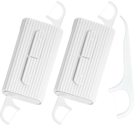 2 Pack Dental Floss Pick Dispenser Portable Travel Floss Holder Case, Storage 10 Picks Adult Floss in Box, Refillable Flossers Boxes for Dinners, Dating, Travel, Hotels (White)