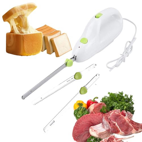 Couteau à Découper électrique Dentelé, Coupe-Pain à Viande sans Fil avec 2 Lames Dentelées en Acier Inoxydable, Poignées Ergonomiques, Bouton Marche/arrêt à Une Touche