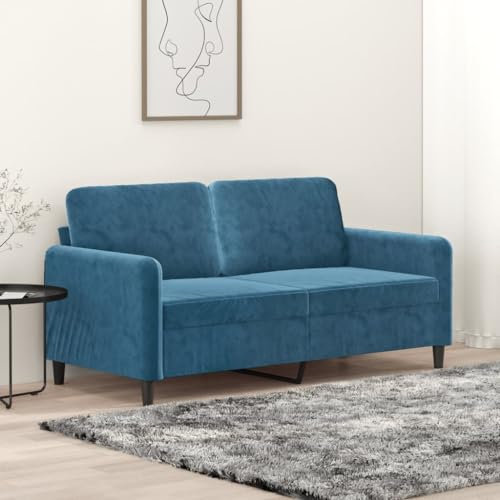 Willood 2-Sitzer Sofa, Loungesofa Couch mit Armlehnen Rückenkissen, Wohnzimmersofa Designsofa Metallgestell, Sitzmöbel Zweisitzer Blau 140 cm Samt