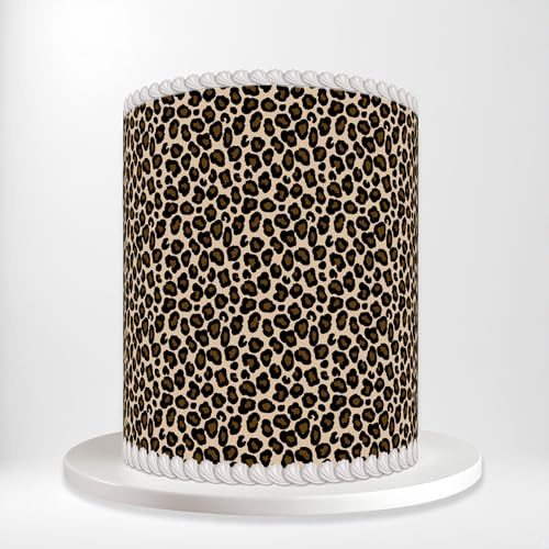 Beige Brown Leopard Animal Skin Fur Wild Cat Wrap Around Print A4 Edible Paper Icing Sheet Cake Topper Side Ribbon Border Decor for Personalised Themed Decorations
