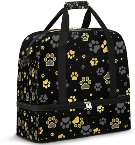 Dog Paw Print Foldable Travel Duffel Bag, Expandable Sports Gym Bag with Shoes Compartment Weekender Overnight Totes Bags for Women Men