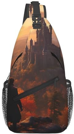 YVNKHKU Kreuz-Brusttasche, diagonaler Sling-Rucksack, Umhängetasche, stehend in der Nähe des Schlosses, Äste, Schultertasche, Reise, Wandern, Tagesrucksack, Schwarz, Einheitsgröße, Sling-Rucksäcke