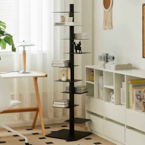 ZYFBD Étagère à livres à 9 niveaux, réglable en hauteur, colonne vertébrale verticale, support pivotant pour livres, photos, œuvres d'art et plantes en pot - Idéal pour la décoration de la maison ou