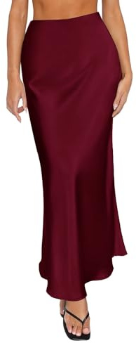 Deals of The Day Spring Deals Maxi Skirts for Women UK Summer Spring Summer Skirts Satin Skirt High Waisted Maxi Party Wedding A Line Long Party for Women UK Pretty Fashion Wine