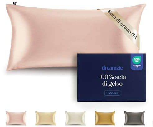 Dreamzie Funda de Almohada de 100% Seda 40 x 80 cm - 22 Momme Seda de Morera, Grado 6A, Certificado Oeko-Tex - Lujo para el Cabello y la Piel, 1 Unidad (Rosa)
