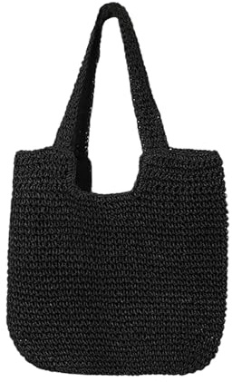Generisch Stroh Strandtasche für Frauen Strohsack Strandtaschen Schultertasche Sommer handgewebte Tote Bags Geldbörse für Damen Beuteltasche Basttasche Shopper für Reisen&Urlaub