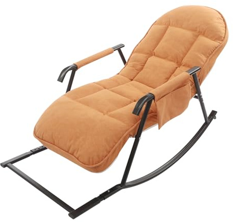 YOICUATGNA Mecedora con respaldo ajustable y sistema de reposapiés, capacidad de carga de 200 kg, tejido técnico transpirable, cómodo asiento acolchado, para salón, balcón, jardín (naranja)