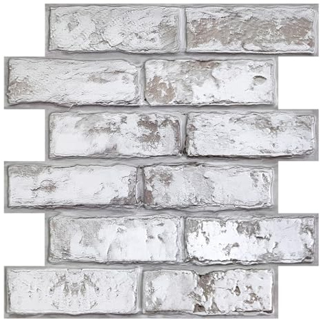 COMSTICKC 3D Faux Brick Wall Panels Peel and Stick, 10 Pcs 12X12 Lightweight Thin PVC 3D Decorative Tiles Self Adhesive Fake Brick for Quick DIY Wall Decor,Paintable,Waterproof,Retro White
