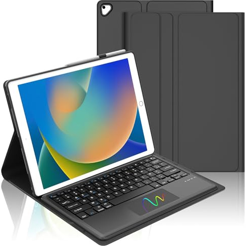 FOGARI Clavier pour iPad Pro 12.9 2017/2015, Coque pour iPad Pro 12.9 2eme/1eme Generation avec Touchpad, Français AZERTY Rechargeable Clavier, Noir