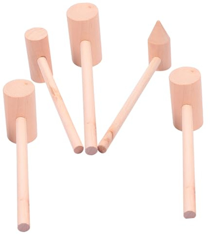 Toyvian 5pcs Wooden Hammer Toy Set for Children and Babies, Portable Little Wood Hammers with No Burrs, for Homes and Restaurants Play