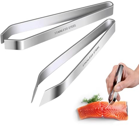 TAGMEIU 2Pcs Fish Bone Tweezers Set Professional Stainless Steel Flat Slant | for Removing Fish Bones, Plucking Feathers