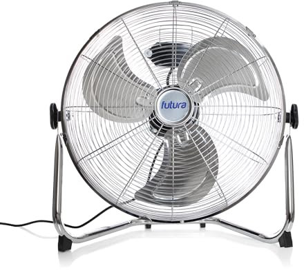 Futura 14” Chrome High Velocity Floor Fan, Heavy Duty Metal Fan, Industrial Cooling Fan with 3 Speeds & Adjustable Tilt Head, Powerful Metal Air Circulator for Gym, Warehouse, Home or Office