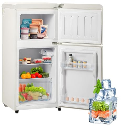 Combinación frigorífico-congelador retro: Dos puertas, 86,8 cm de alto, 45,5 cm de ancho, 60 litros de volumen total,White