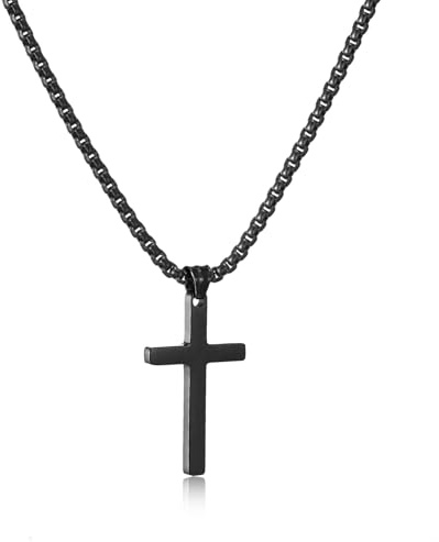 HSWYFCJY Kreuz Kette Herren Schwarz Kette Männer Kreuzkette Kreuz Kleine Größe Anhänger mit Edelstahlkette Herren Schmuck 16