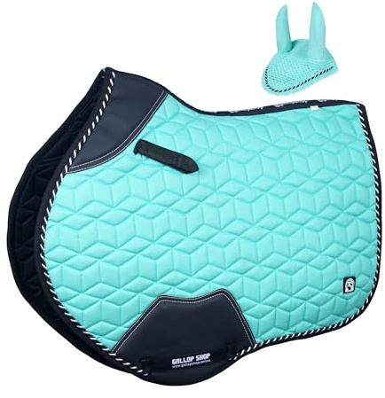 Gallop Shop Horse Saddle Pad with 3D Cube Pattern, Close Contact Design, Includes Free Fly Veil (Mint, Cob/Pony)