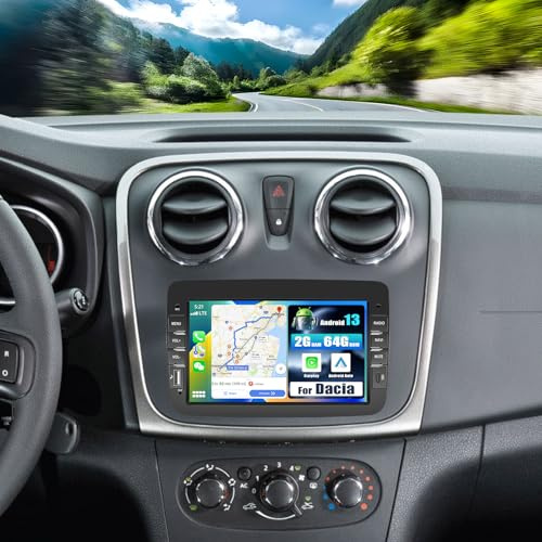 SIXWIN 2+64G Android 13 Radio Coche para Renault Dacia Duster Sandero Logan Dokker con CarPlay&Android Auto&Mirror Link,7 Pulgadas Pantalla Táctil con Bluetooth/WiFi/GPS/FM/RDS/USB/Type-C