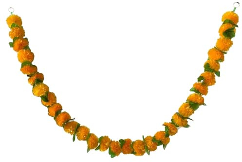 artificial bouquet， Garland with зo Flowers, for Diwali Home DIY Wreath Garland Craft Decor Wedding Party(Orange Leaf,1pcs)
