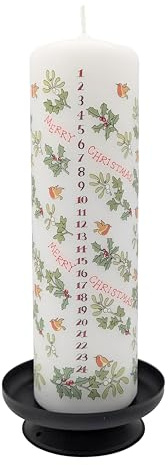 Alison Gardiner Holly and the Ivy Advent Merry Christmas Pillar Candle – Unscented Wax Christmas Countdown, 70hr Burn, Handmade in UK – Festive Candle for Table, Mantelpiece & Seasonal Décor