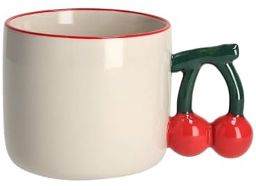 home&you - Mug Cherrioso, Grande Tasse à Café, Thé, Cappuccino, Mug en Grès, Anse Originale en Forme de Cerises, Cadeau pour Maman, Amie, 8,3x9x14 cm - Multicolore