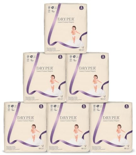 Pannolini per neonati DRYPER taglia 5 (13-18 kg), pannolini ultrasottili, morbidi e ipoallergenici per pelli sensibili, Indicatore di Umidità, 114 pannolini premium giorno e notte
