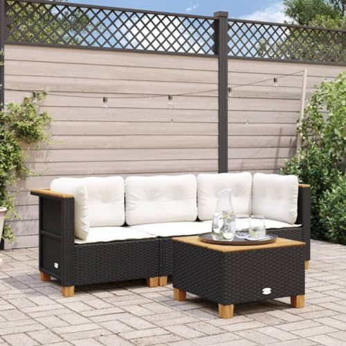 Tonture Gartensofa mit Kissen 3-Sitzer, Schwarz Poly Rattan Loungesofa, 190,5 cm breit, UV-beständig, Outdoor Patio Furniture Set für Balkon, Terrasse, Garten