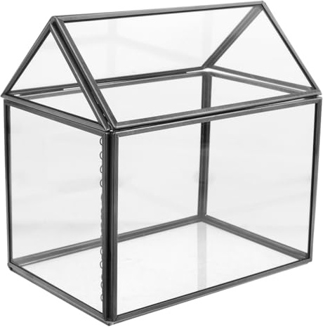 COLLBATH Terrario in Vetro a Forma di Casa con Coperchio Serra da Tavolo per Piante da Interno Fioriera Geometrica per Piante Grasse Decorazione per Ufficio e Casa Esposizione Floreale