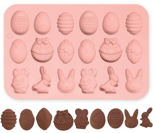 Easter Egg Silicone Moulds 18 Cavity Bunny Rabbit Egg Basket Chocolate Candy Moulds Non Stick Reusable DIY Chocolate Jelly Candy Easter Decorations