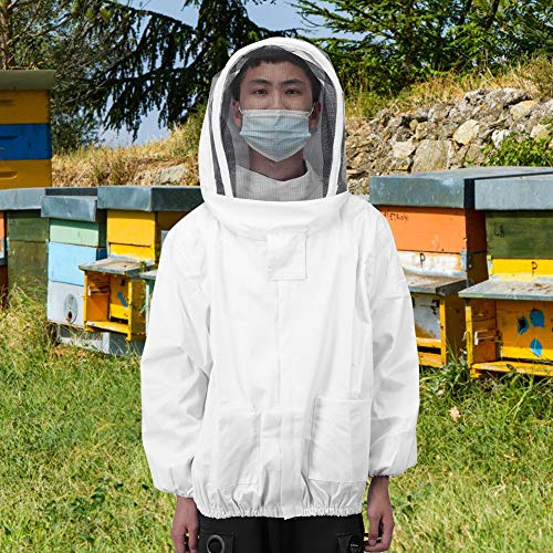 Zerodis Giacca in Velo Protettivo per Apicoltura con Doppie Cerniere, Grigia, Grembiule da Ape, Accessorio per Apicoltore (WHITE)