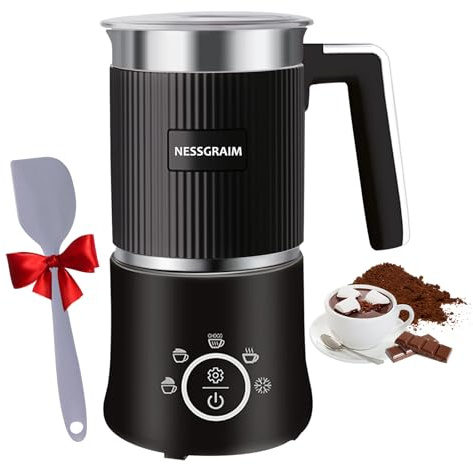NESSGRAIM 5-in-1 Electric Milk Frother, Automatic Milk Frother & Steamer for Hot & Cold Foam, Large Capacity Milk Warmer for Latte Cappuccino, Hot Chocolate Maker, Dishwasher Safe, Black