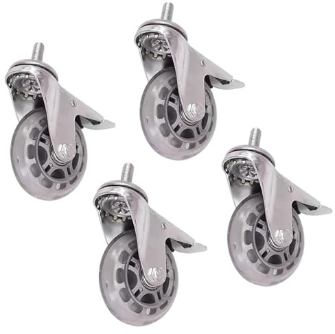 75mm Ruote Girevoli con Perno (M8, M10, M12 *30mm) Pesanti Freno Rotelle Pivotanti per Carrello, Ricambio Ruote per Mobili, Rotelle In Gomma Trasparente, Silenziose, 4 Pezzi Carico 250 kg