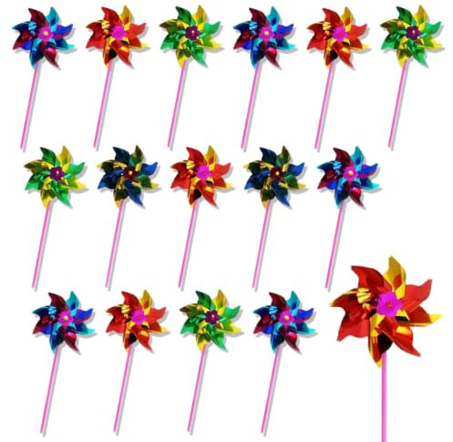 LinCoo 20 Pcs Windmills For Garden, Garden Windmills Outdoor, Reflective Pinwheels for Farm, Rainbow Windmill Spinners for Lawns, Colorful DIY Set