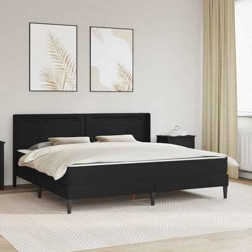 Ziaphsol Sängram med madrass, 200 x 200 cm, konstläder, svart, fickfjäderkärna, kallskum, viskos, komfort, med LED-remsor och USB-laddningsport för sovrummet