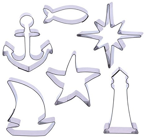 Der-Ideen-Shop 1 Keksausstecher Set AHOI | Leuchtturm | Anker | Fisch | Segelboot | Seestern | Kompassstern