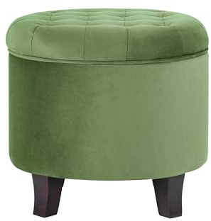 HomePop Samt Stauraum Ottomane mit Deckel|Fußbank Aufbewahrungsbox| Ottomane mit Stauraum für Wohnzimmer und Schlafzimmer | Dekorative Heimmöbel, Grün