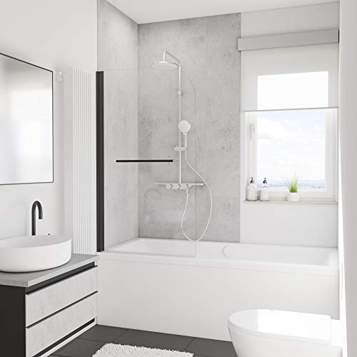 Schulte pare baignoire 80x140 cm porte-serviette noir pivotant verre 5mm | réversible rabattable à 180° verre trempé