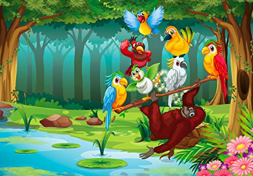 Hochwertiges Kinderposter Tiere im Jungle, 100 cm Breit x 70 cm Hoch, Dekoration, Kunstdruck, Wandbild, Fineartprint, Wandposter Poster für Kinderzimmer, Poster für Kinder, Kinderposter (Jungle2)