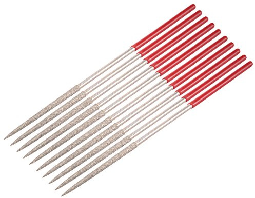 sourcing map 10 Stk. Diamantnadelfeile 3mm x 140mm Feile Diamant Set Rot | Rund, 150 Korn