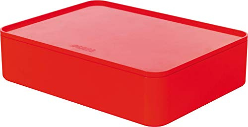 HAN Schubladenbox Allison SMART-ORGANIZER Utensilienbox mit Innenschale und Deckel/Serviertablett, stapelbar, für Büro, Schreibtisch, Badezimmer, Küche, möbelschonende Gummifüße, 1110-17, cherry red