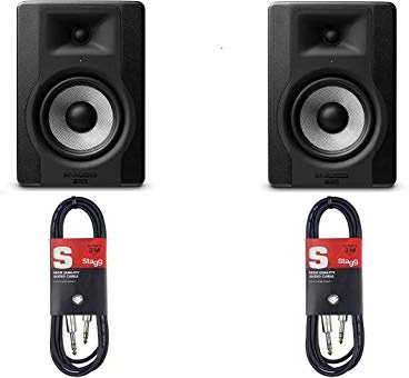 M-Audio BX5 D3 Pair - Kompakte 2-Wege 5-Zoll Studiomonitore/Lautschprecher, aktiv, für Musikproduktion oder Mixen, mit 2 Kabel TRS 6,35mm