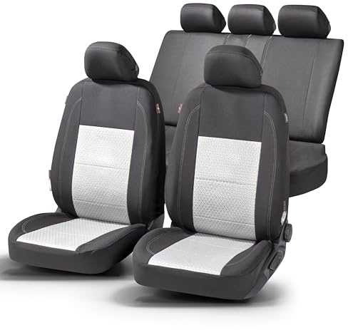 Walser Premium Autositzbezüge Avignon mit Reißverschluss Qualitätssieger Sehr Gut* Sitzbezüge Auto, Zipp-IT Schonbezüge Komplettset, 2 Vordersitzbezüge, 1 Rücksitzbezug schwarz/Silber 11872
