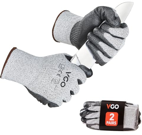 Vgo... 2Pairs Cut Resistant Gloves,HPPE Anti-Cut Liner,Hand Protection,EN388 level C,ANSI Level 3(Size L,Grey,SK2131)