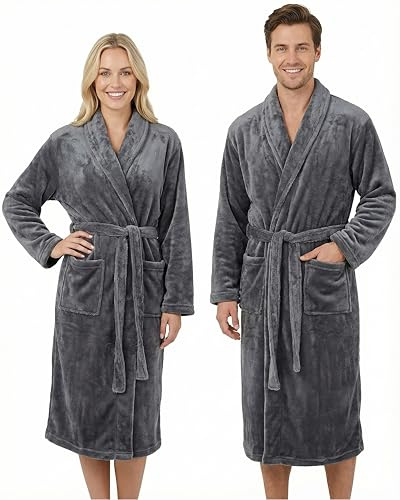 Gräfenstayn® Damen & Herren Kuschelfleece Bademantel ohne Kapuze mit Öko-Tex Standard 100 in Größe S-XXXL (M, Anthrazit)